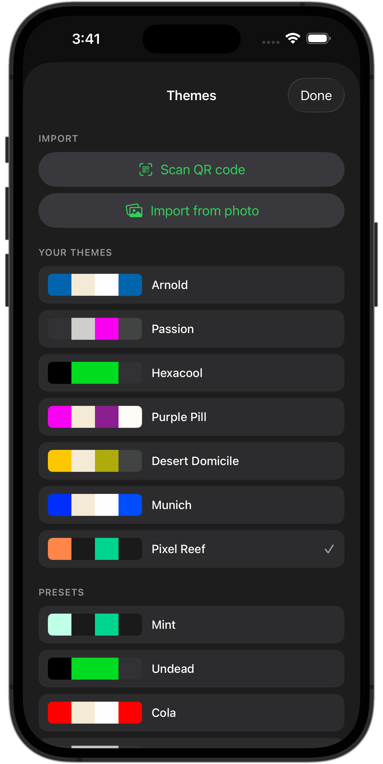 Sharing a theme via QR code