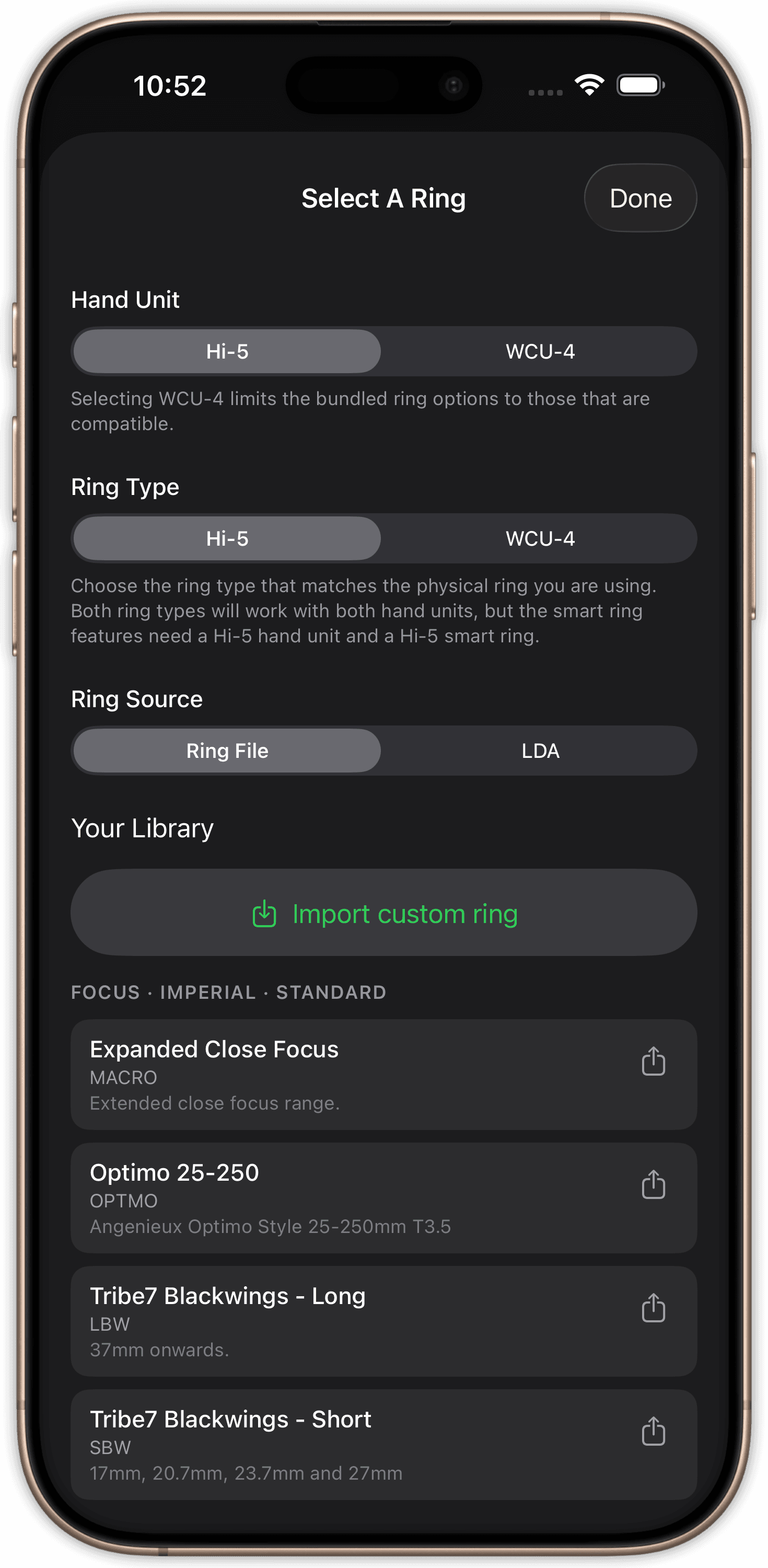 Importing a custom Hi-5 ring file
